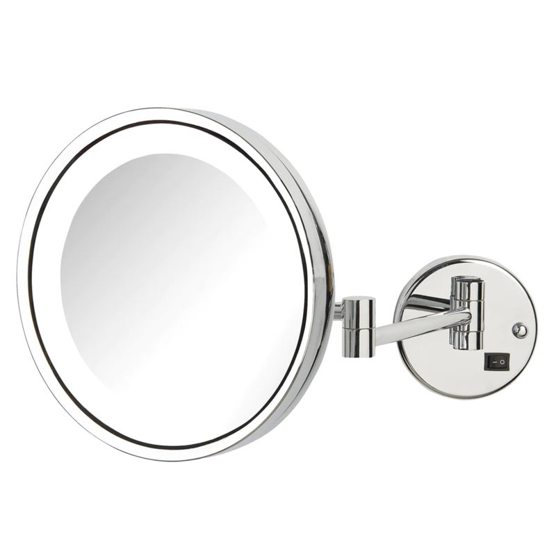 JERDON Lighted Wall-Mounted Makeup Mirror - Direct Wire Magnifying Mirror with LED Lights - 5X - Chrome Finish - Model HL1016CLD - Image 1